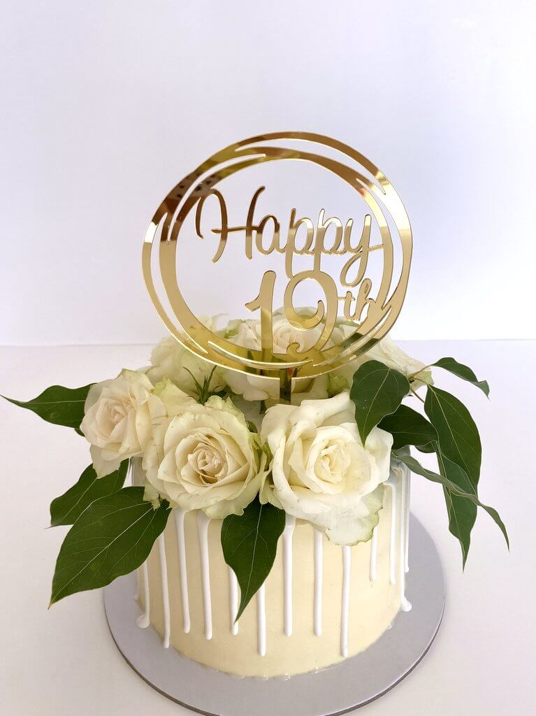 Gold Geometric Circle 'Happy 19th' Birthday Cake Topper - Online Party Supplies